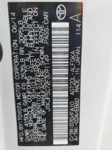 JTKJF5C72F3091149 - 2015 TOYOTA SCION TC WHITE photo 12