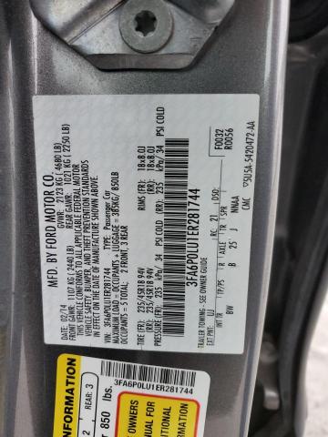 3FA6P0LU1ER281744 - 2014 FORD FUSION SE HYBRID CHARCOAL photo 12