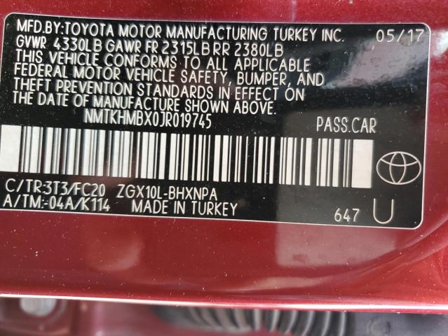 NMTKHMBX0JR019745 - 2018 TOYOTA C-HR XLE RED photo 13