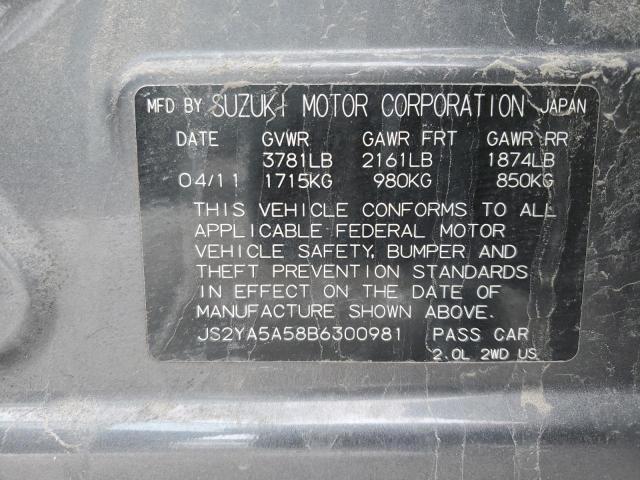 JS2YA5A58B6300981 - 2011 SUZUKI SX4 CHARCOAL photo 12