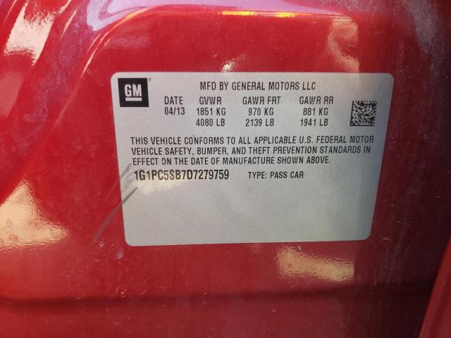 1G1PC5SB7D7279759 - 2013 CHEVROLET CRUZE LT RED photo 13