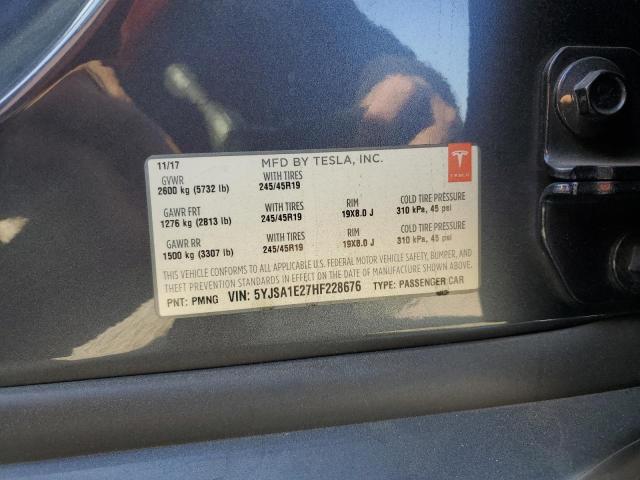 5YJSA1E27HF228676 - 2017 TESLA MODEL S GRAY photo 12