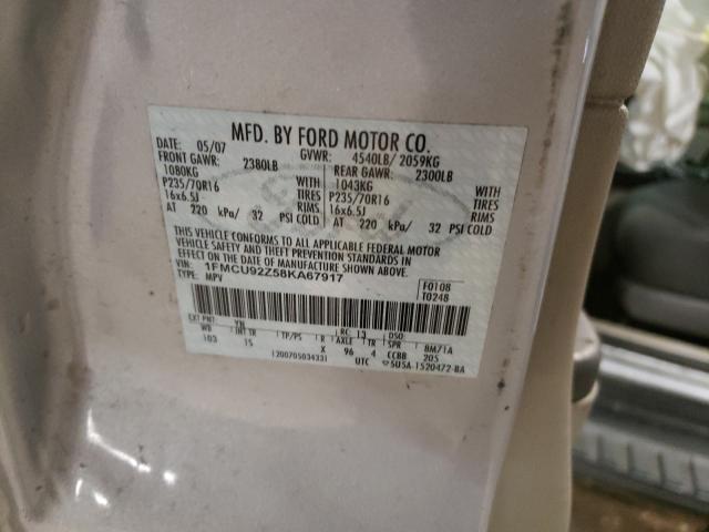 1FMCU92Z58KA67917 - 2008 FORD ESCAPE XLS SILVER photo 10