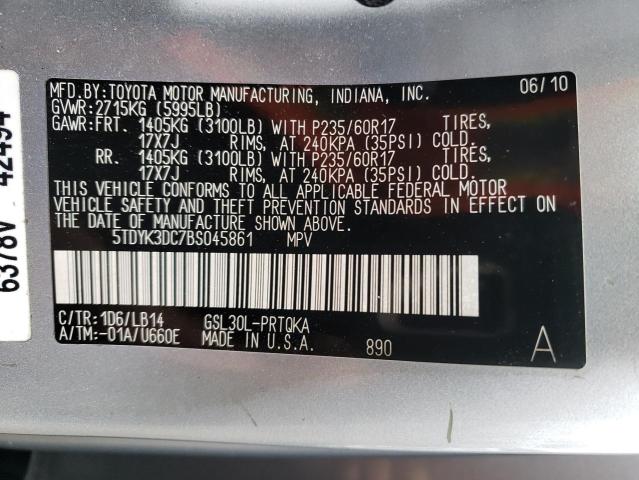 5TDYK3DC7BS045861 - 2011 TOYOTA SIENNA XLE SILVER photo 14