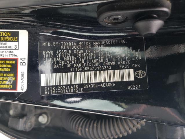 4T1BK36B57U183343 - 2007 TOYOTA AVALON XL BLACK photo 12