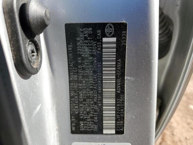 4T1BE46K68U201590 - 2008 TOYOTA CAMRY CE SILVER photo 12