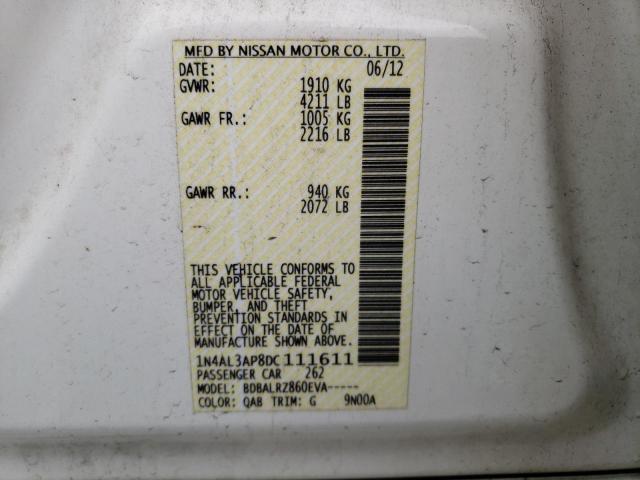 1N4AL3AP8DC111611 - 2013 NISSAN ALTIMA 2.5 WHITE photo 13