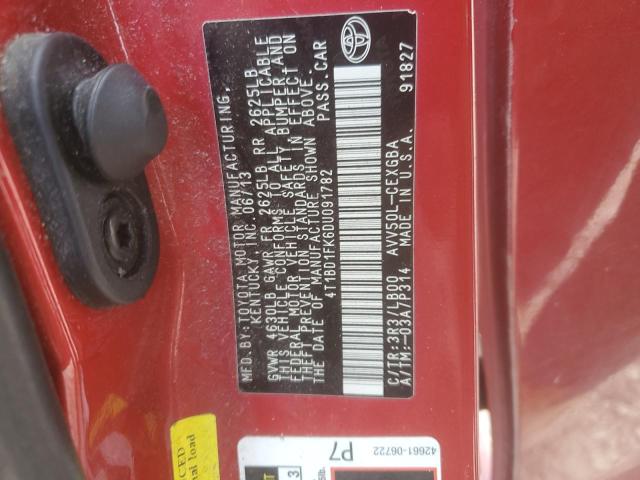 4T1BD1FK6DU091782 - 2013 TOYOTA CAMRY HYBRID RED photo 12