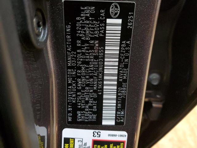 4T1K61AK3NU031655 - 2022 TOYOTA CAMRY XSE GRAY photo 12