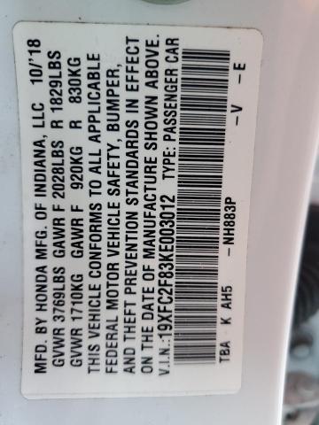 19XFC2F83KE003012 - 2019 HONDA CIVIC SPORT 白色 照片 13