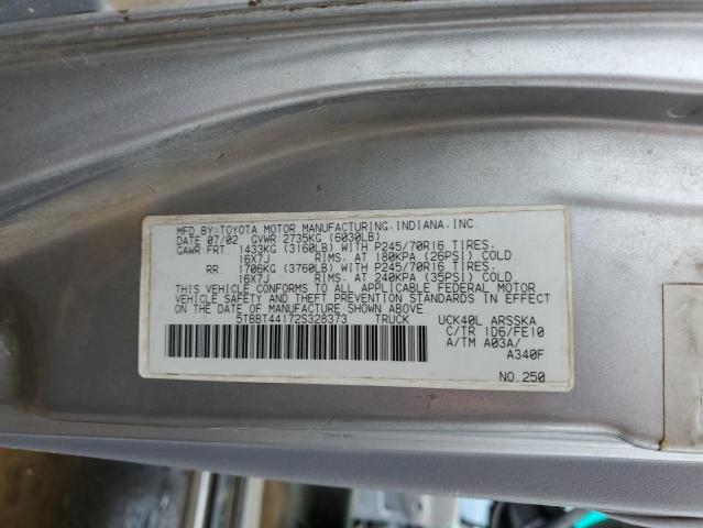 5TBBT44172S328373 - 2002 TOYOTA TUNDRA ACCESS CAB ვერცხლისფერი ფოტო 12