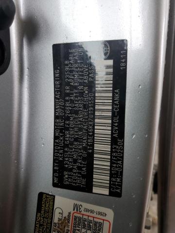 4T1BE46KX7U191550 - 2007 TOYOTA CAMRY CE SILVER photo 12