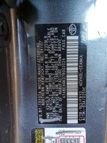 4T4BE46K27R002024 - 2007 TOYOTA CAMRY CE GRAY photo 12