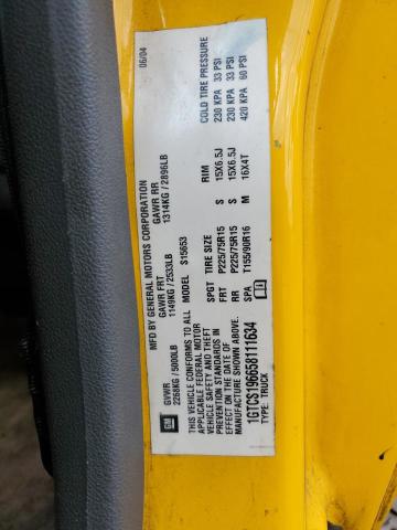 1GTCS196658111634 - 2005 GMC CANYON YELLOW photo 12