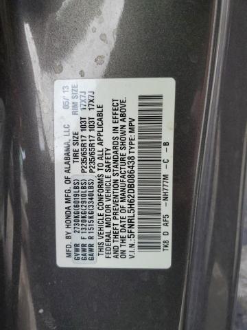 5FNRL5H62DB086438 - 2013 HONDA ODYSSEY EXL GRAY photo 13