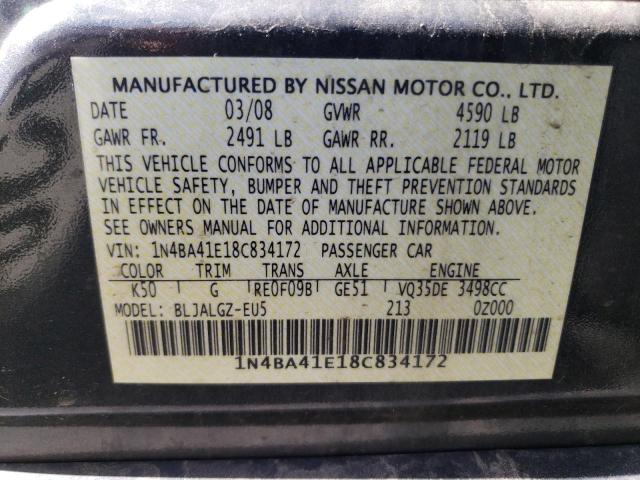 1N4BA41E18C834172 - 2008 NISSAN MAXIMA SE GRAY photo 12