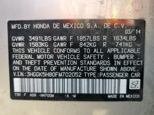 3HGGK5H80FM702052 - 2015 HONDA FIT EX SILVER photo 12