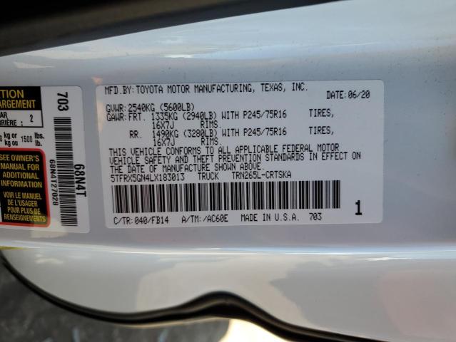 5TFRX5GN4LX183013 - 2020 TOYOTA TACOMA ACCESS CAB 白色 照片 12