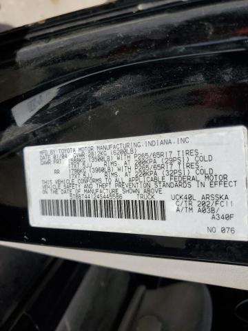 5TBBT44124S445586 - 2004 TOYOTA TUNDRA ACCESS CAB SR5 BLACK photo 12