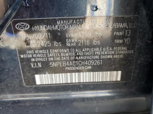 5NPEB4AC1CH409261 - 2012 HYUNDAI SONATA GLS BLUE photo 12