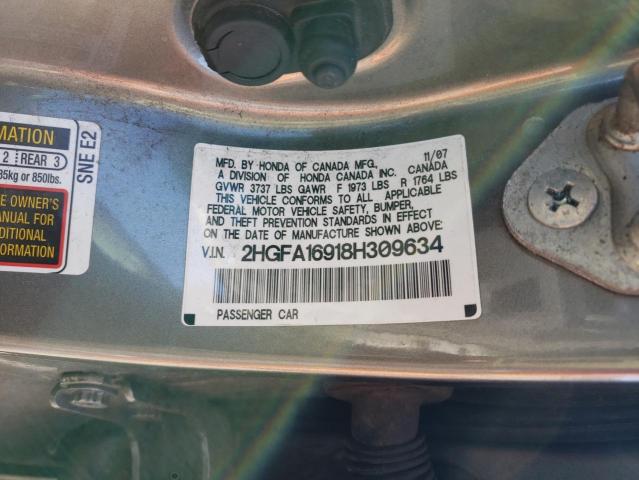 2HGFA16918H309634 - 2008 HONDA CIVIC EXL GRAY photo 12