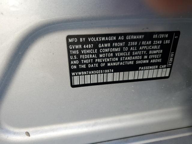 WVWBN7AN3GE519974 - 2016 VOLKSWAGEN CC BASE 银色 照片 12