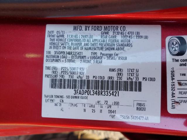 3FADP0L34BR335421 - 2011 FORD FUSION HYBRID RED photo 12