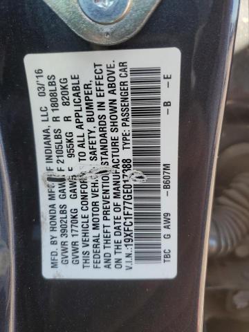19XFC1F77GE017388 - 2016 HONDA CIVIC EXL Grafit foto 12