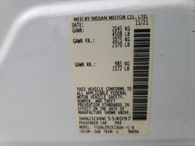 1N4AZ1CVXNC554097 - 2022 NISSAN LEAF SV WHITE photo 12