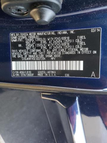 5TDJKRFH5ES027294 - 2014 TOYOTA HIGHLANDER XLE Mavi foto 12