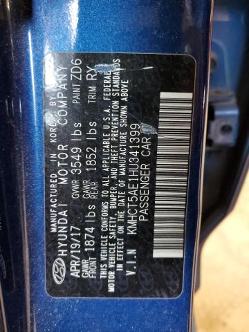 KMHCT5AE1HU341399 - 2017 HYUNDAI ACCENT SE BLUE photo 13