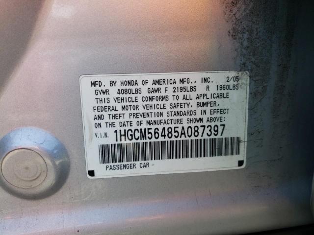 1HGCM56485A087397 - 2005 HONDA ACCORD LX SILVER photo 12