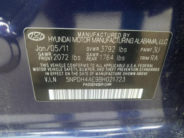 5NPDH4AE9BH021723 - 2011 HYUNDAI ELANTRA GLS BLUE photo 10