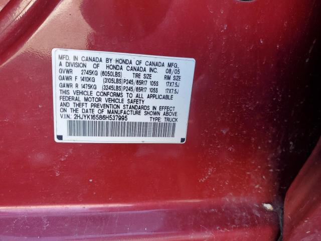 2HJYK16586H537995 - 2006 HONDA RIDGELINE RTL RED photo 12