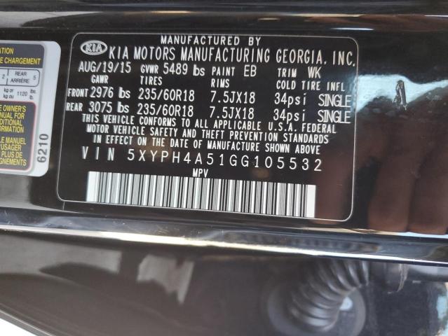 5XYPH4A51GG105532 - 2016 KIA SORENTO EX BLACK photo 13