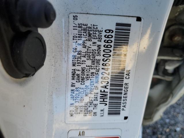 JHMFA36246S006669 - 2006 HONDA CIVIC HYBRID WHITE photo 12