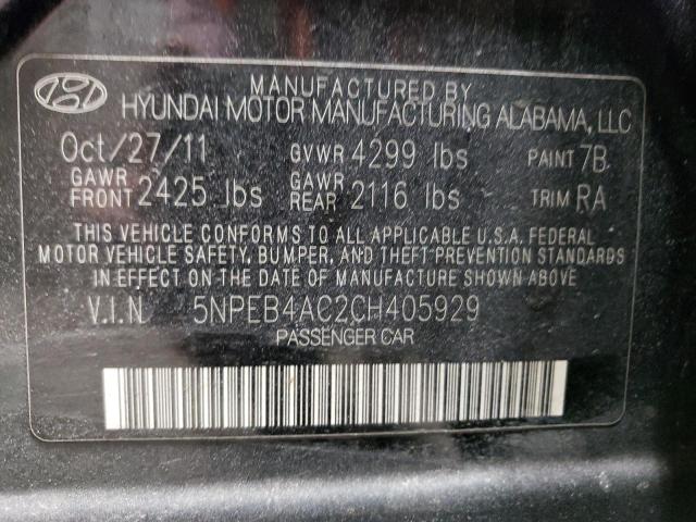 5NPEB4AC2CH405929 - 2012 HYUNDAI SONATA GLS BLACK photo 13