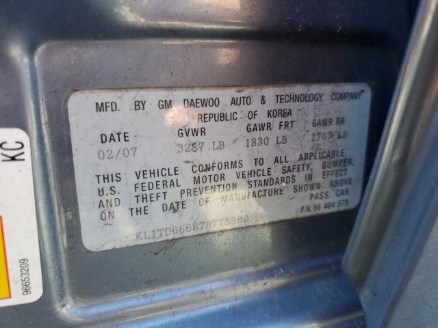 KL1TD66687B775880 - 2007 CHEVROLET AVEO BASE BLUE photo 12