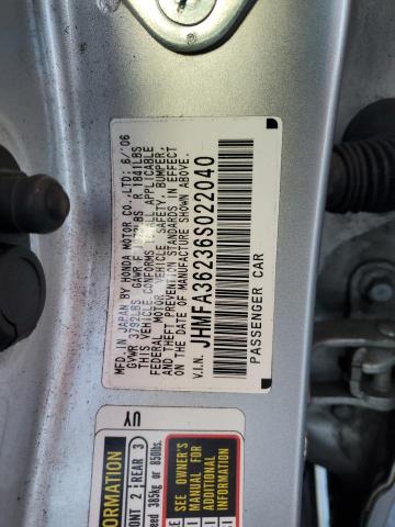 JHMFA36236S022040 - 2006 HONDA CIVIC HYBRID SILVER photo 12