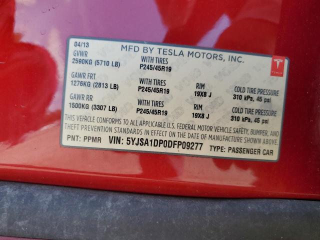 5YJSA1DP0DFP09277 - 2013 TESLA MODEL S წითელი ფოტო 13