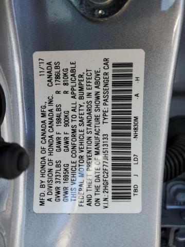 2HGFC2F77JH513133 - 2018 HONDA CIVIC EX SILVER photo 12