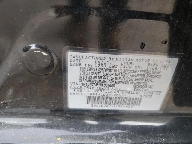 3N1CN7AP1KL864888 - 2019 NISSAN VERSA S 黑色 照片 12