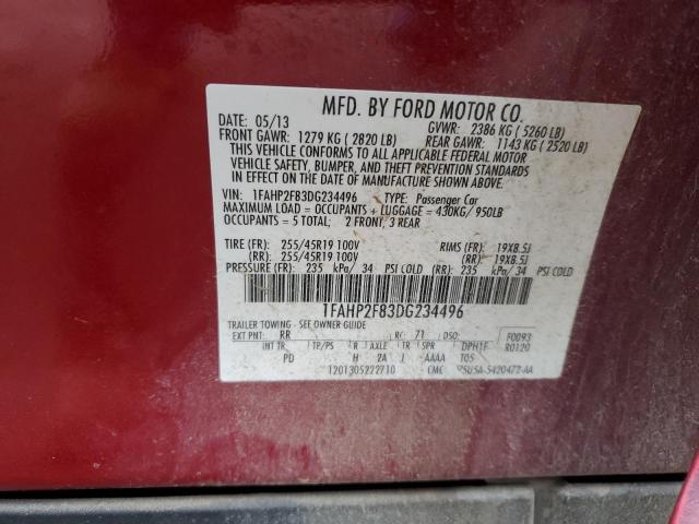 1FAHP2F83DG234496 - 2013 FORD TAURUS LIMITED RED photo 12