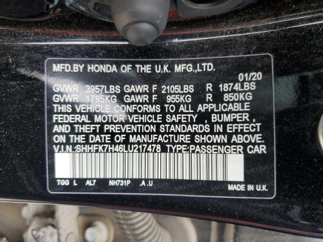 SHHFK7H46LU217478 - 2020 HONDA CIVIC SPORT 黑色 照片 12