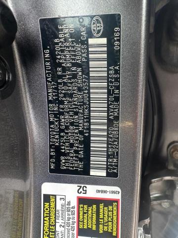 4T1B11HK5JU043577 - 2018 TOYOTA CAMRY L CHARCOAL photo 10