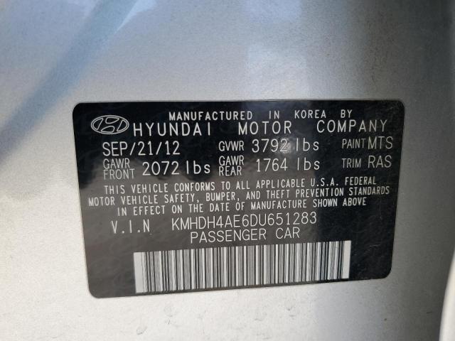 KMHDH4AE6DU651283 - 2013 HYUNDAI ELANTRA GLS SILVER photo 12