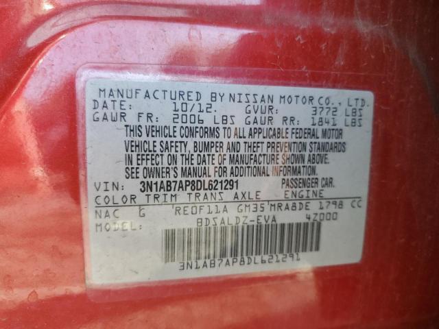 3N1AB7AP8DL621291 - 2013 NISSAN SENTRA S RED photo 12