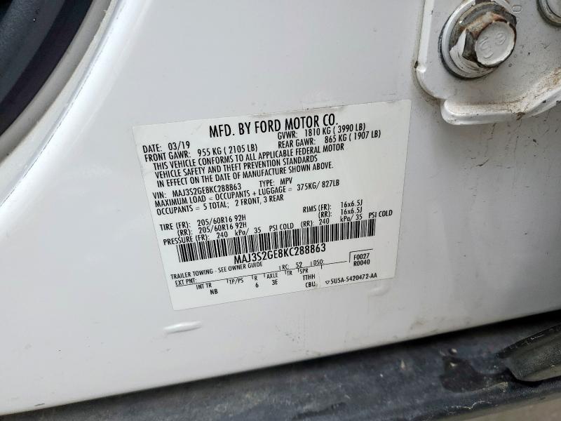 MAJ3S2GE8KC288863 - 2019 FORD ECOSPORT SE Weiß Foto 12