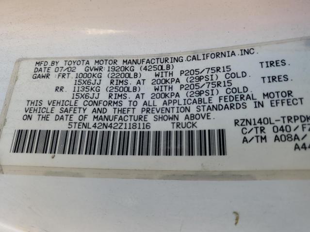 5TENL42N42Z118116 - 2002 TOYOTA TACOMA WHITE photo 13