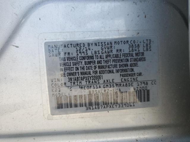 3N1AB7APXEY339061 - 2014 NISSAN SENTRA S SILVER photo 12